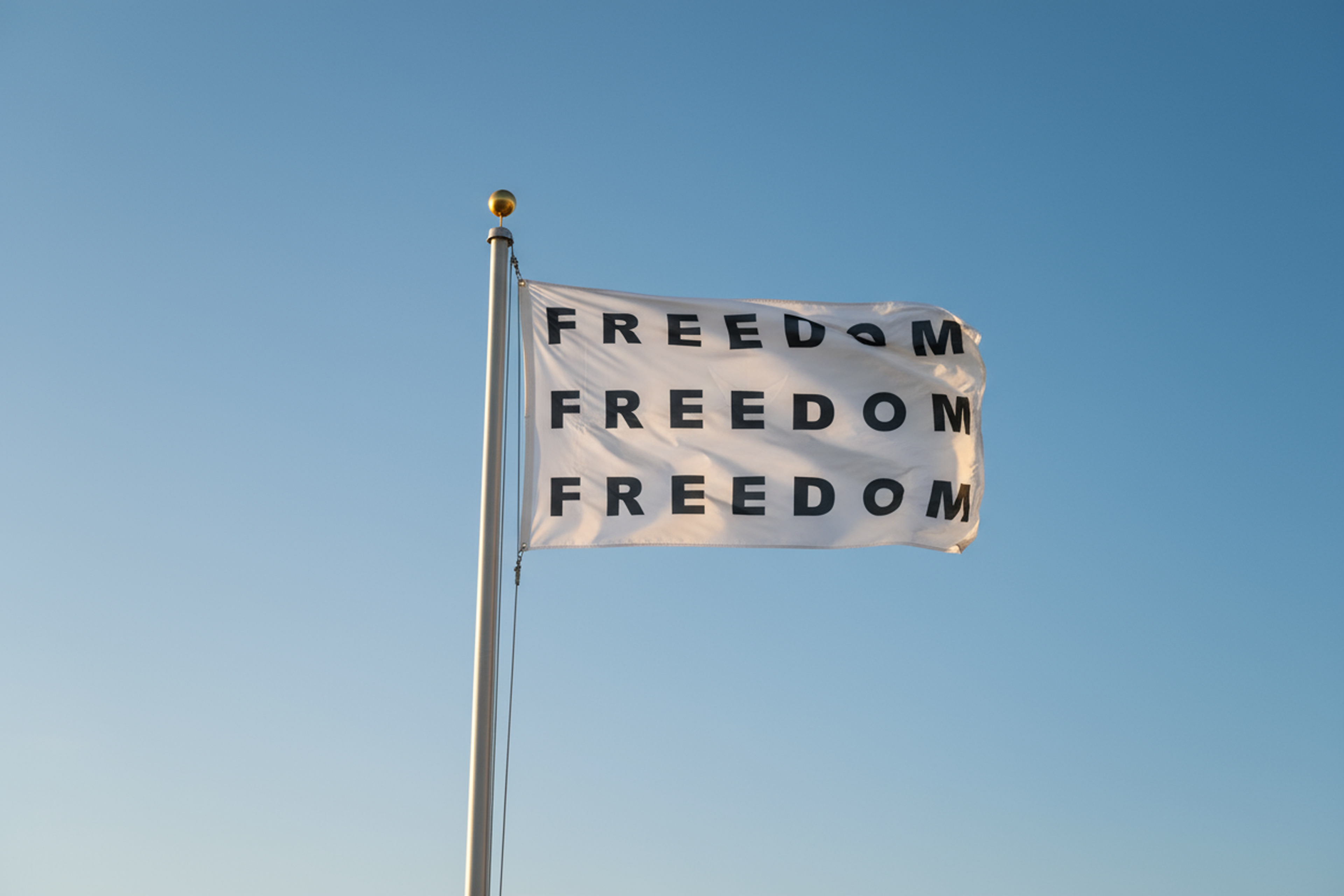 Triple Freedom Flag — Repeating Black Text Design